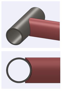 The same coped stainless tube as cut on the tube laser, with the cut edge left square to the tube surface